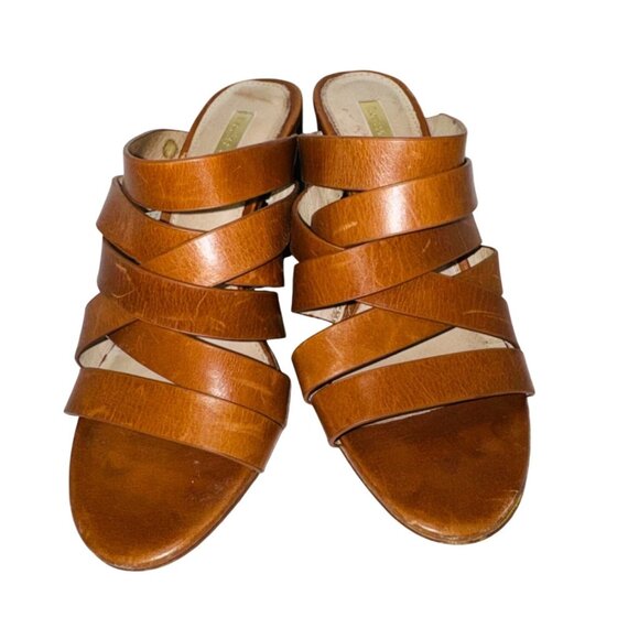 Louise Et Cie Kalika Congac Leather Strap Sandals 6M Mules Block Stacked Heels - Picture 3 of 13